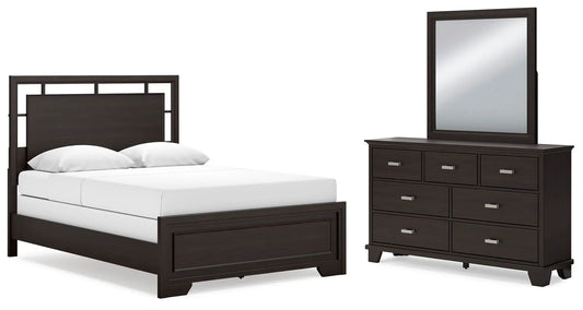 Cama Queen, Cómoda y Espejo Covetown