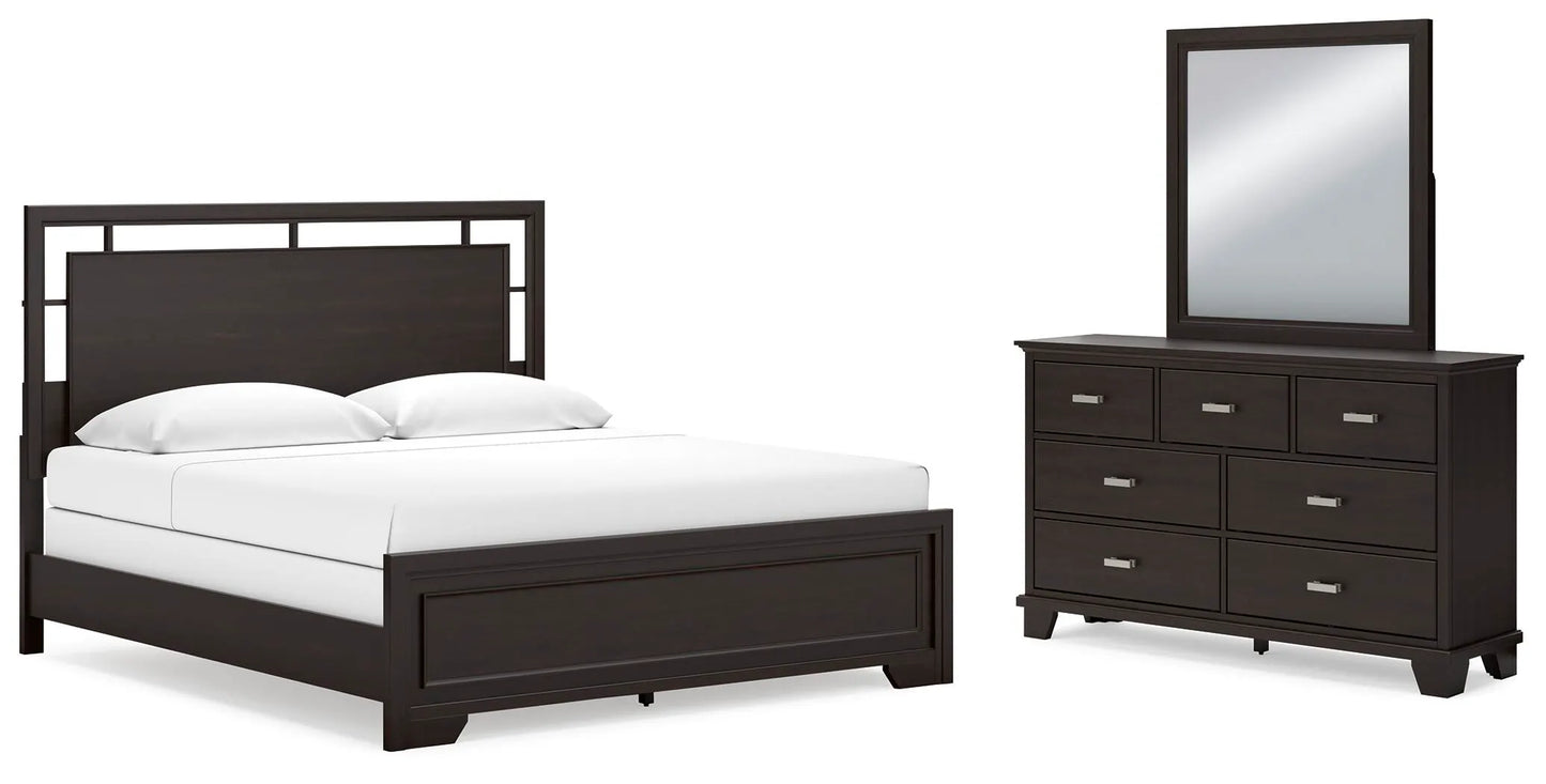 Cama, cómoda y espejo King Covetown