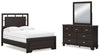 Cama de panel completo, cómoda y espejo Covetown