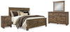 Cama Trinell Queen, Cómoda, Espejo y Mesita de Noche
