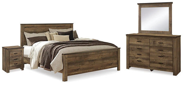 Cama King, cómoda, espejo y 2 mesitas de noche Trinell