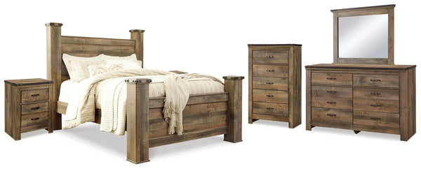 Cama de matrimonio Trinell, cómoda, espejo, chiffonier y 2 mesitas de noche