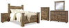 Cama de matrimonio Trinell, cómoda, espejo, chiffonier y 2 mesitas de noche