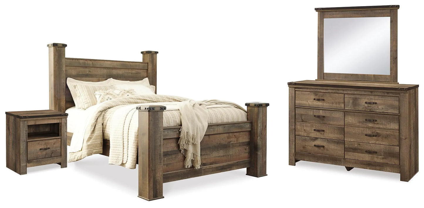 Cama tamaño queen, tocador, espejo y mesita de noche Trinell