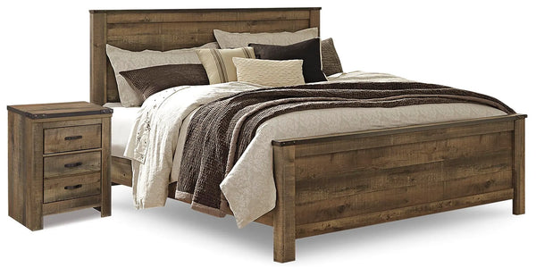 Cama tamaño King con panel y mesita de noche Trinell