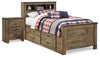 Cama Trinell de paneles dobles con almacenamiento y mesita de noche