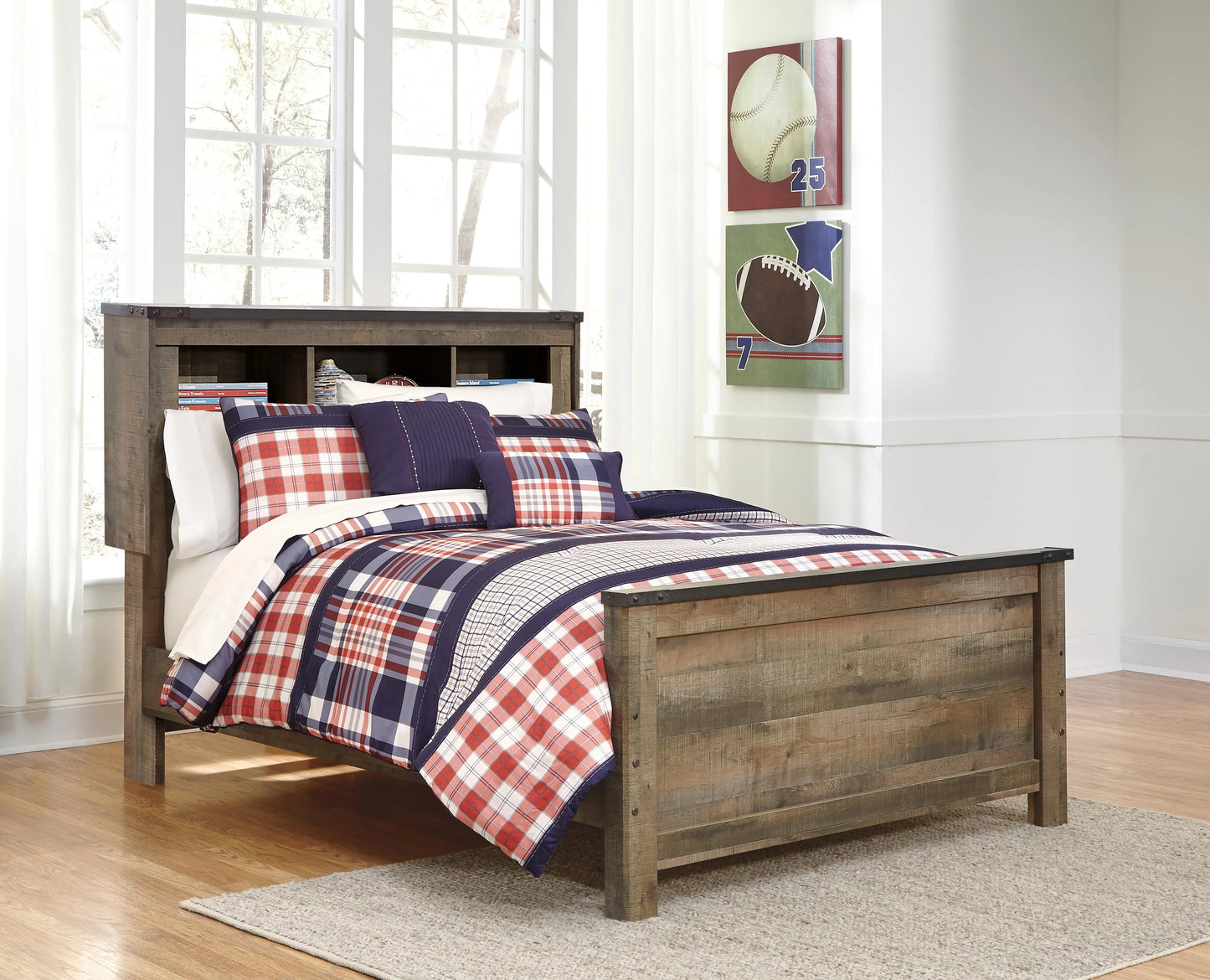 Cama Trinell con panel y estantería completa