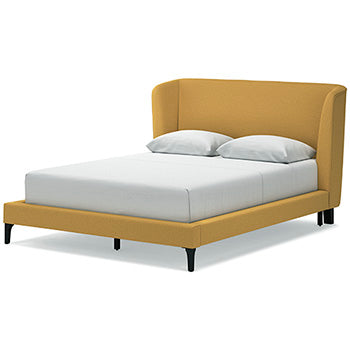 Cama tapizada Maloken Queen con somier de láminas