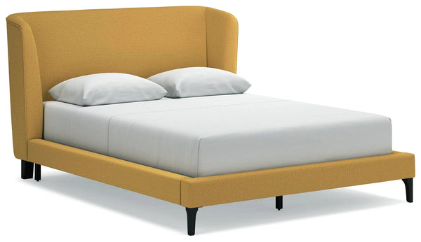 Cama tapizada Maloken Queen con somier de láminas