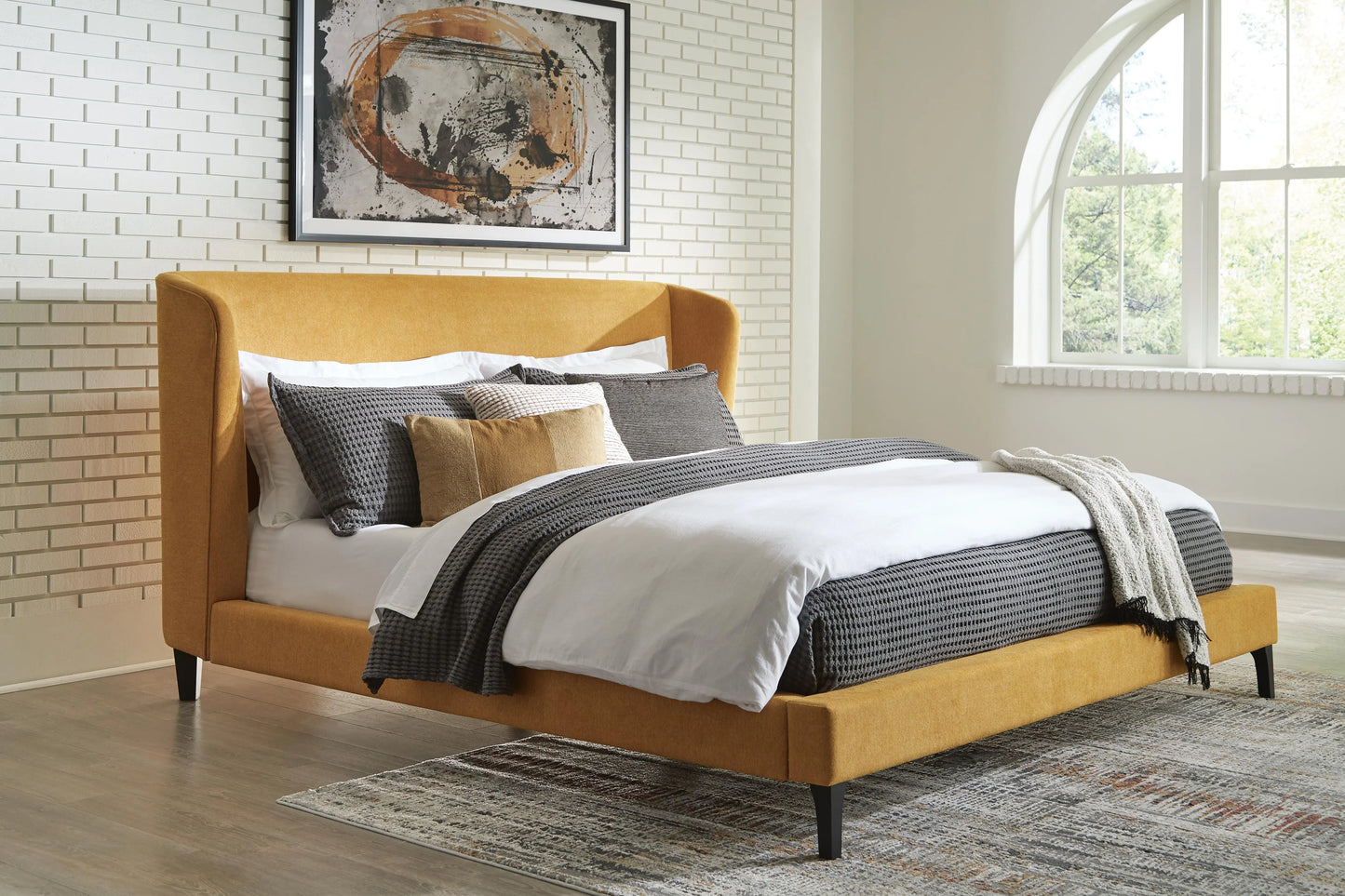 Cama tapizada Maloken California King con láminas enrollables