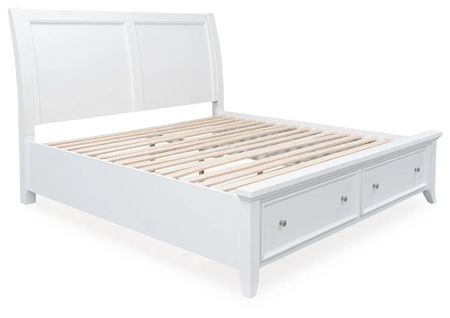 Cama Trulani King con almacenamiento y cabecero de trineo