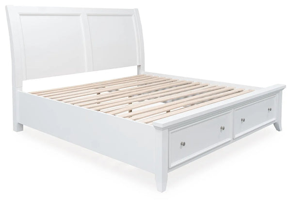Cama Trulani King con almacenamiento y cabecero de trineo