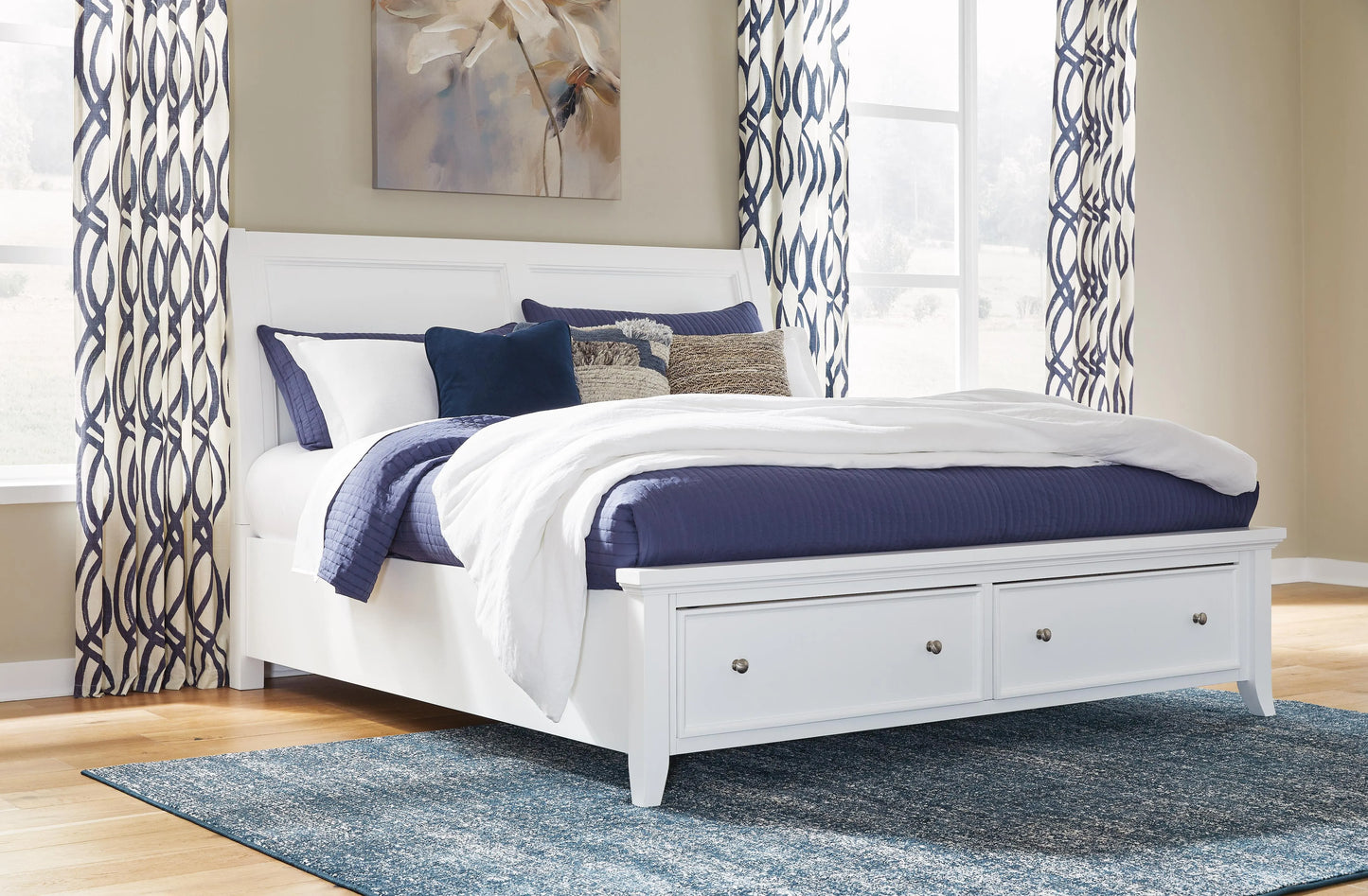 Cama Trulani King con almacenamiento y cabecero de trineo