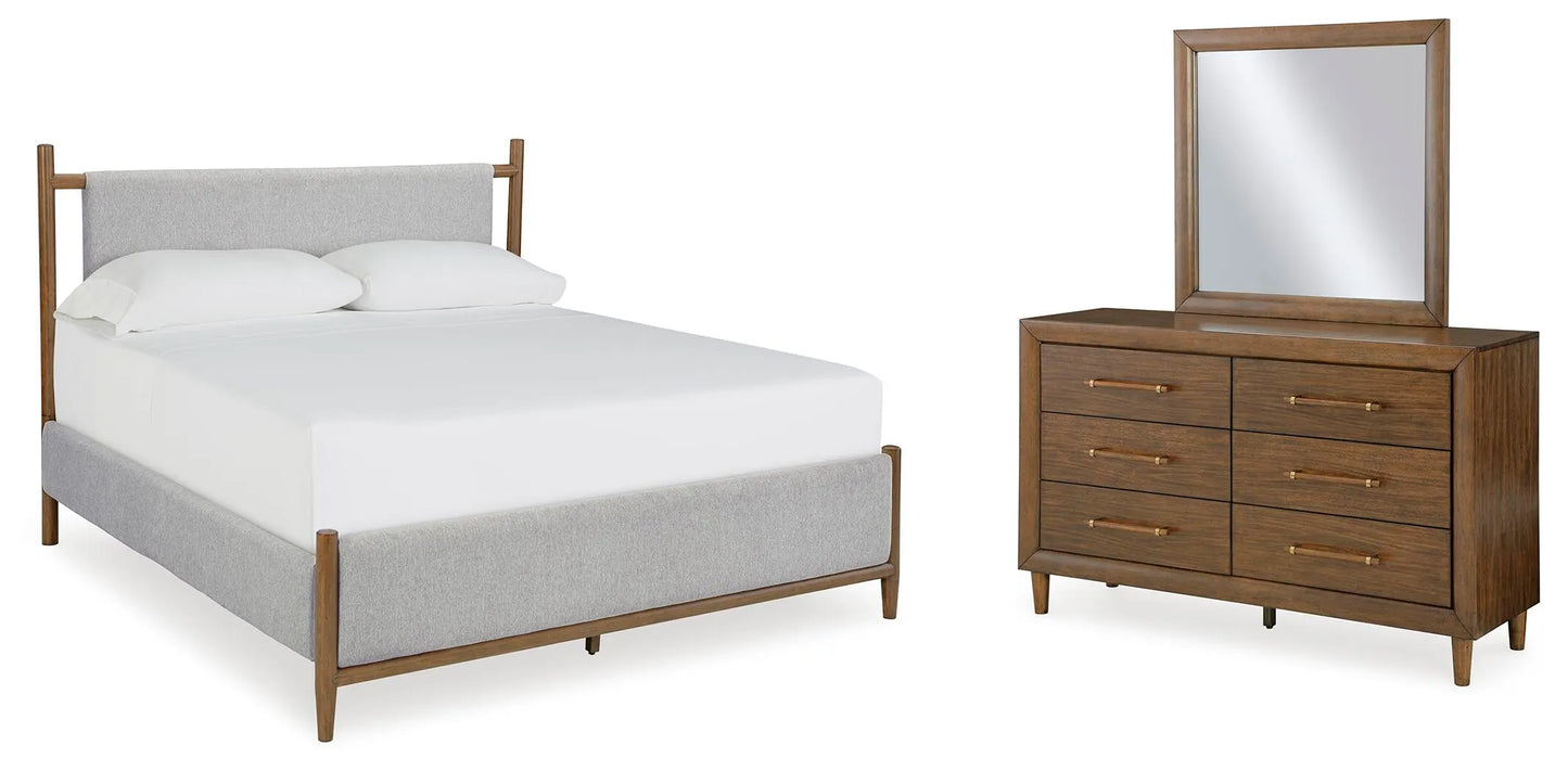 Cama tapizada, tocador y espejo California King Lyncott
