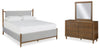 Cama tapizada Lyncott King, cómoda y espejo