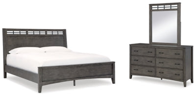 Cama panel Montillan King, cómoda y espejo