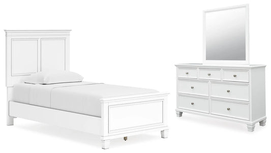 Cama doble, cómoda y espejo Fortman