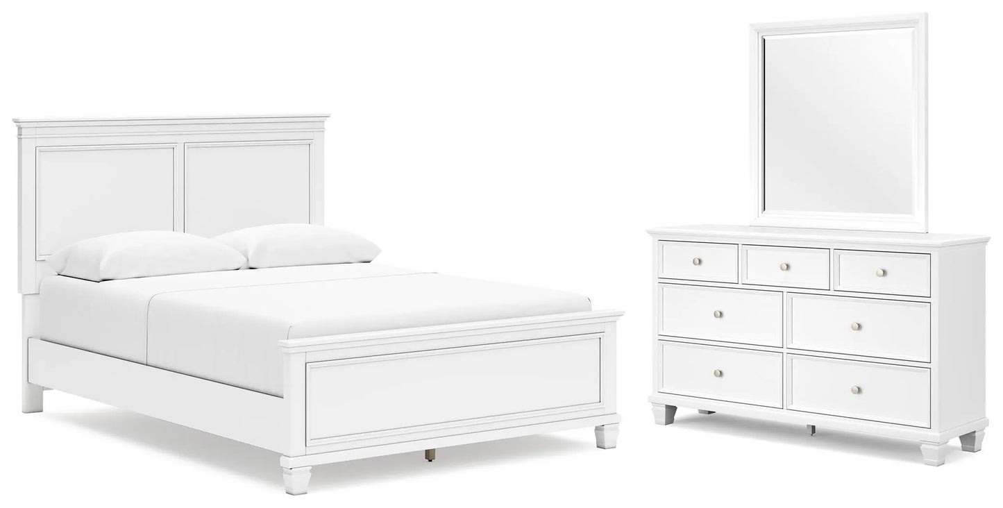 Cama Fortman Queen con cabecero, cómoda y espejo