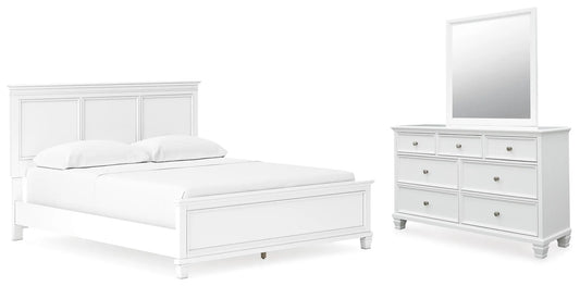 Cama, cómoda y espejo Fortman California King con paneles