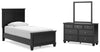 Cama de paneles gemelos, cómoda y espejo Lanolee