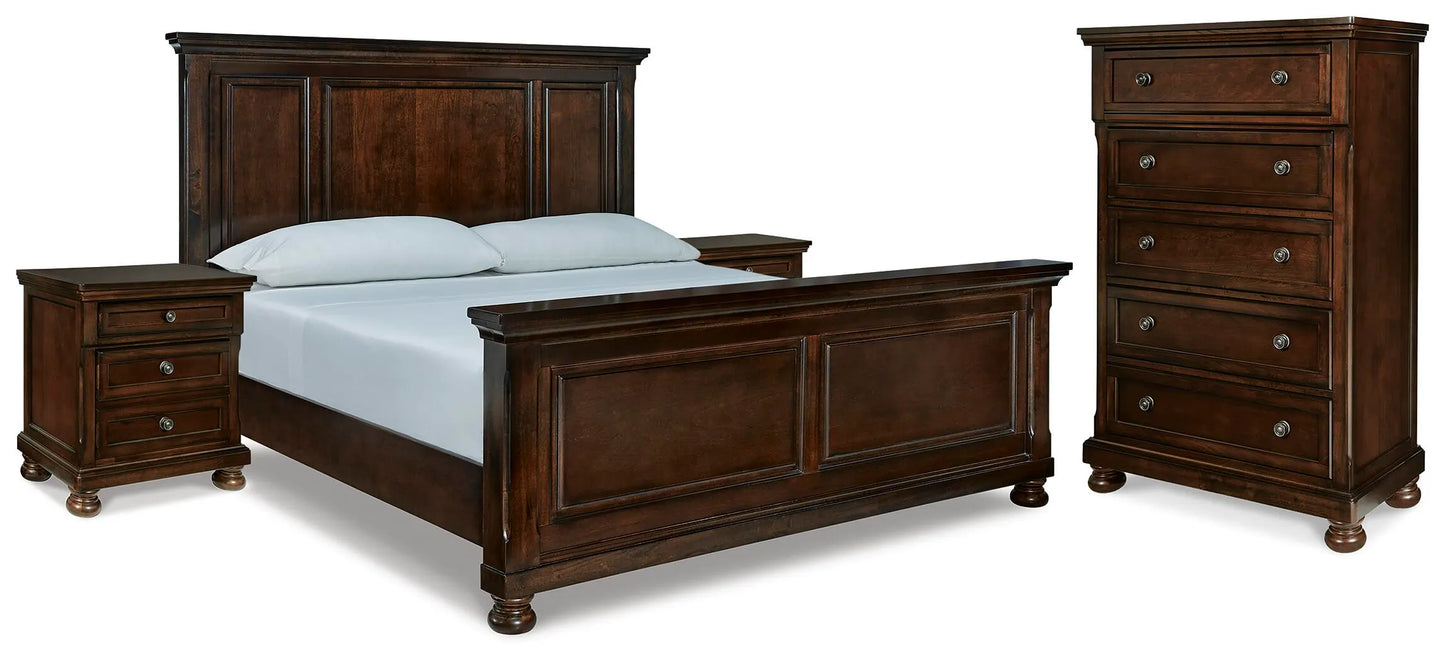 Cama King Size, Cómoda y 2 Mesitas de Noche Porter