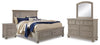 Cama Queen Lettner con paneles de almacenamiento, tocador, espejo y mesita de noche