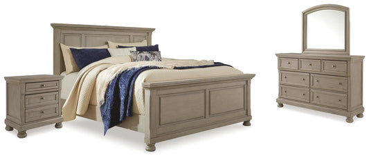 Cama tamaño King, tocador, espejo y 2 mesitas de noche Lettner