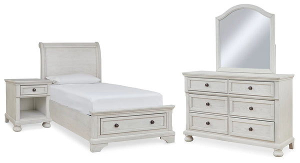 Cama, cómoda, espejo y mesita de noche Robbinsdale Twin Storage
