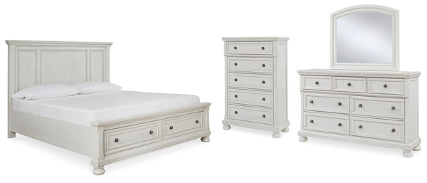 Cama con almacenaje Queen, cómoda, espejo y chifonier Robbinsdale