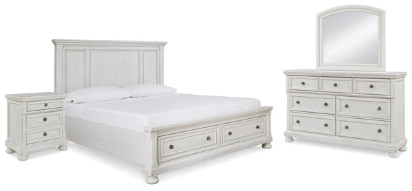 Cama de almacenaje Queen, cómoda, espejo y mesita de noche Robbinsdale