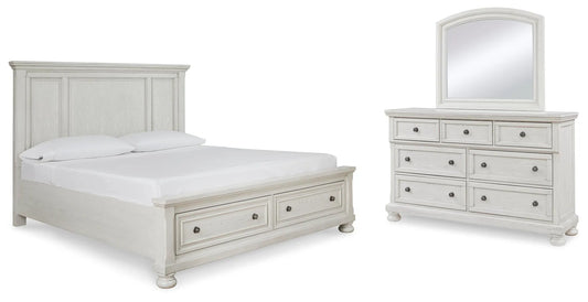 Cama con almacenaje Queen, cómoda y espejo Robbinsdale