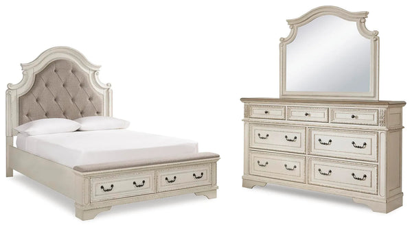 Cama de almacenamiento Queen, tocador y espejo Realyn