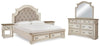 Cama king size, cómoda, espejo y 2 mesitas de noche Realyn