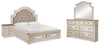 Realyn King Upholstered Panel Bed, Dresser, Mirror and Nightstand