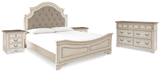 Cama King, cómoda y 2 mesitas de noche Realyn
