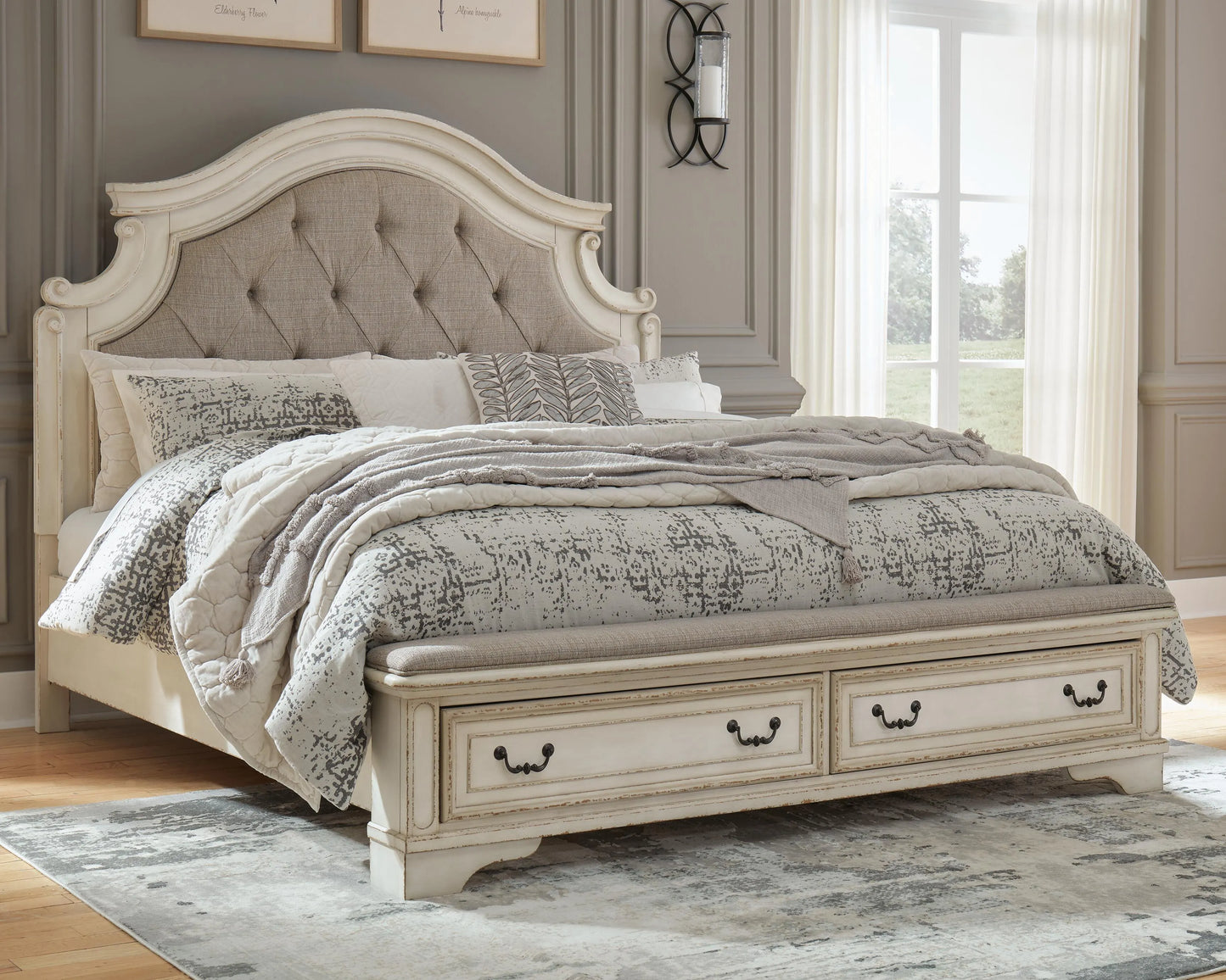 Cama tapizada con almacenaje King Realyn
