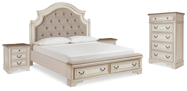 Cama Realyn King, cómoda y 2 mesitas de noche