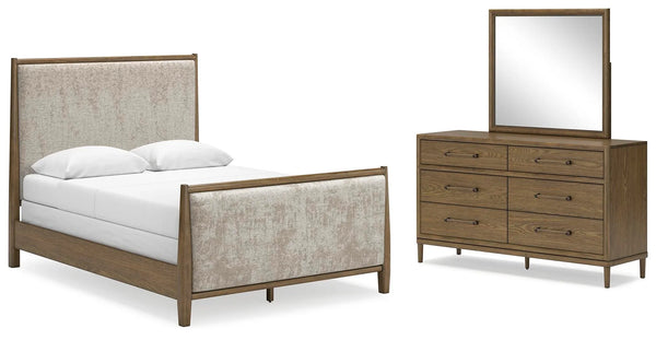 Roanhowe Queen Upholstered Bed, Dresser and Mirror