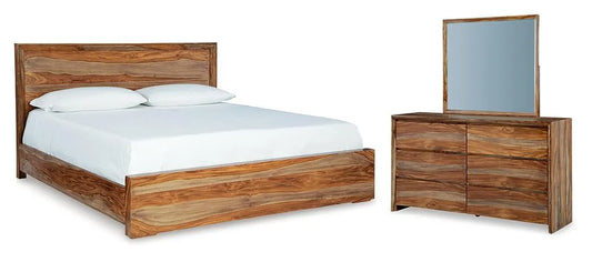 Cama con panel Dressonni Queen, cómoda y espejo