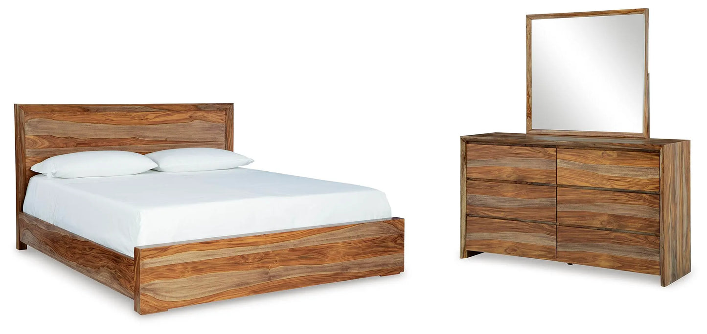 Cama con panel Dressonni California King, cómoda y espejo
