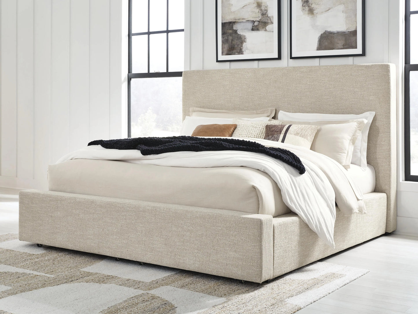 Cama tapizada tamaño Queen con almacenaje Kristiland
