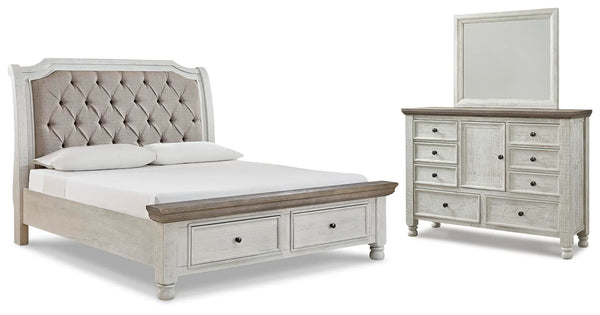Cama trineo Queen Havalance con almacenaje, cómoda y espejo