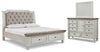 Cama trineo Queen Havalance con almacenaje, cómoda y espejo