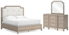 Jorlaina King Upholstered Panel Bed, Dresser and Mirror