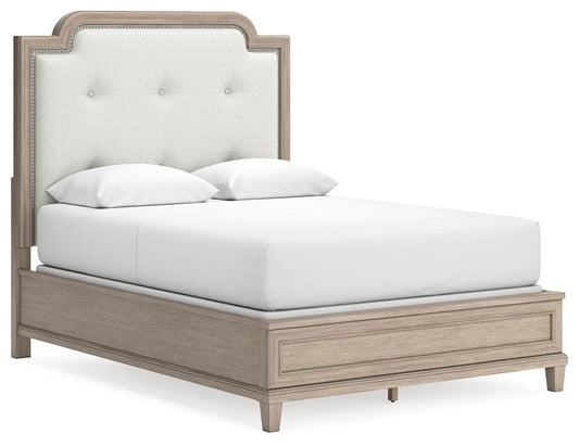 Cama de panel tapizada tamaño Queen Jorlaina