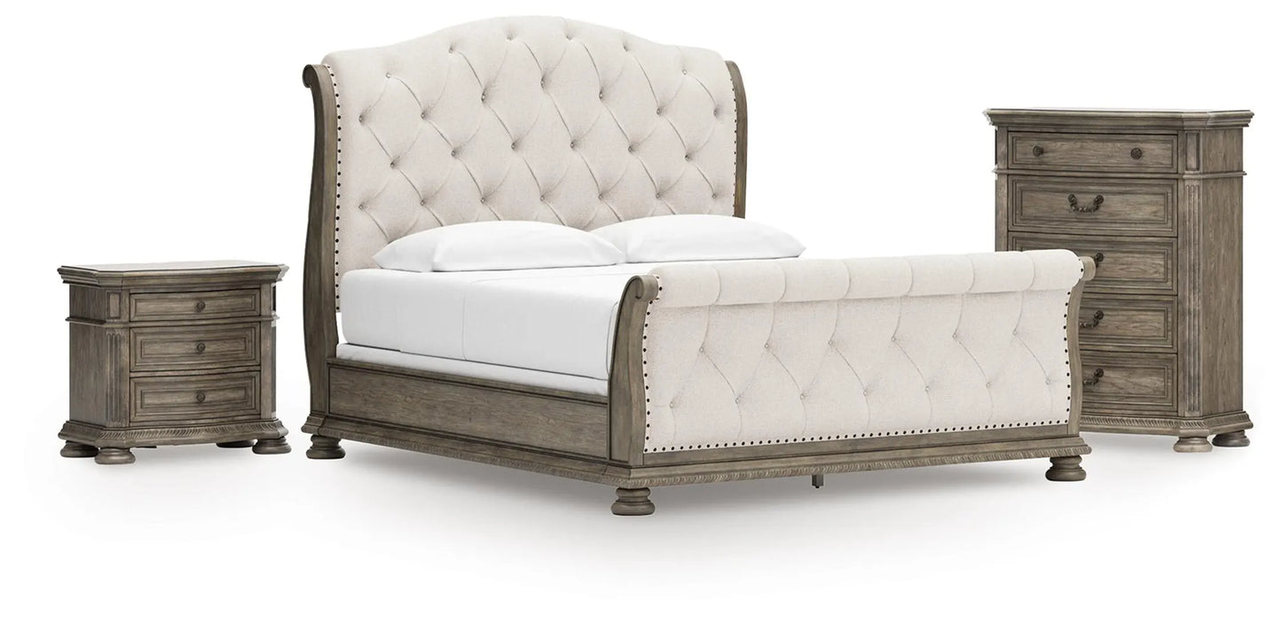 Cama trineo, cómoda y mesita de noche California King Ardenfield