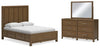 Cama de panel Queen Cabalynn con almacenamiento, cómoda y espejo