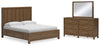 Cama panel Cabalynn California King con almacenaje, cómoda y espejo