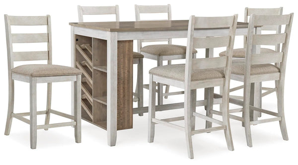 Mesa de comedor de altura de mostrador Skempton y 6 taburetes de bar