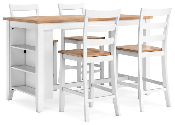 Mesa de comedor a la altura de la encimera y 4 taburetes de bar Gesthaven